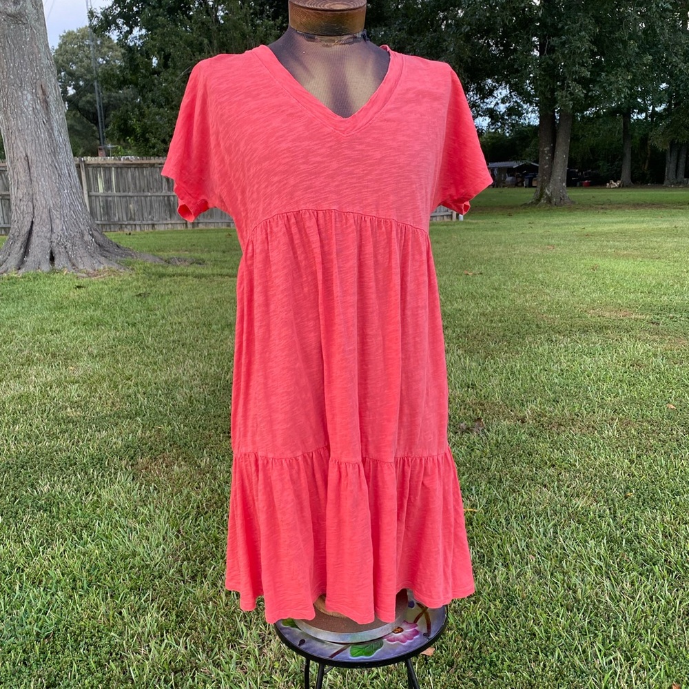 Mododoc Coral V-Neck Midi Dress